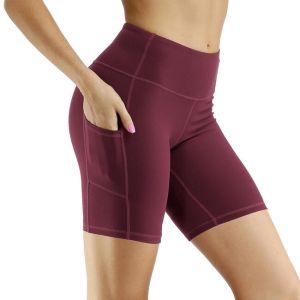 Women Fitness Yoga Pocket Sports Shorts Red