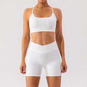 New Design Yoga 2 Pieces Womens Ribbed Training Wear White